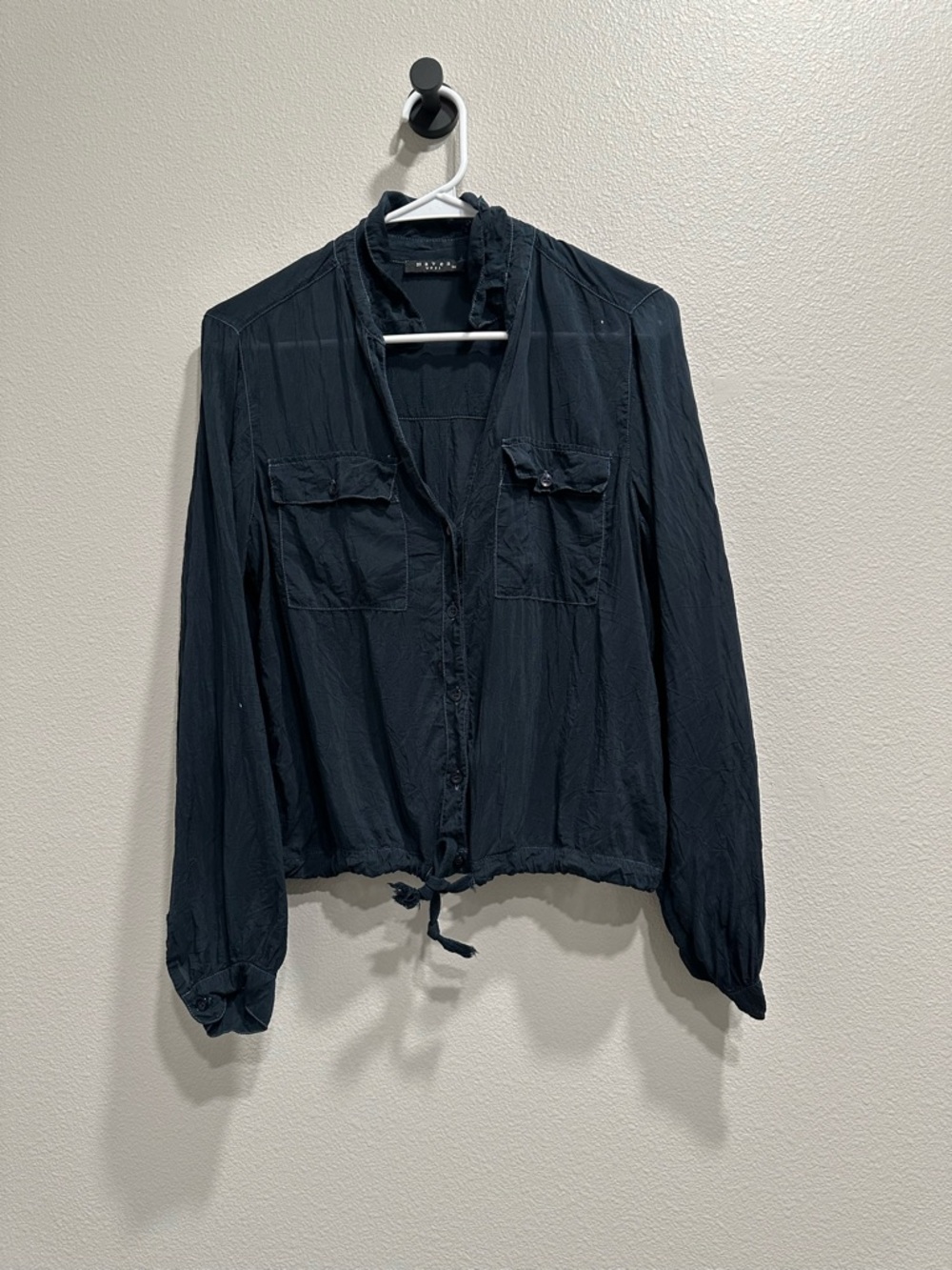 Maven West dark blue XS -Front Drawstring Shirt,quiet luxury,sheer,minimalist